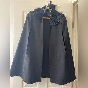 Black Contrast Feather Tweed Cape Coat size L
